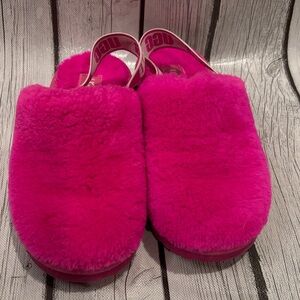 UGG Bright Pink Fuzzy Slippers girls size 1